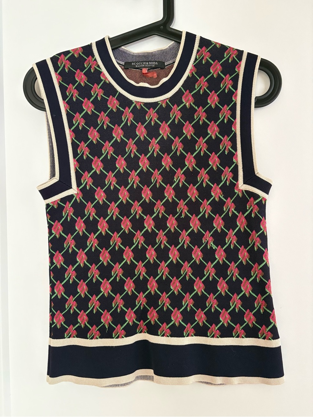 Scotch & Soda Navy Sweater with Pink & Green Floral Pattern